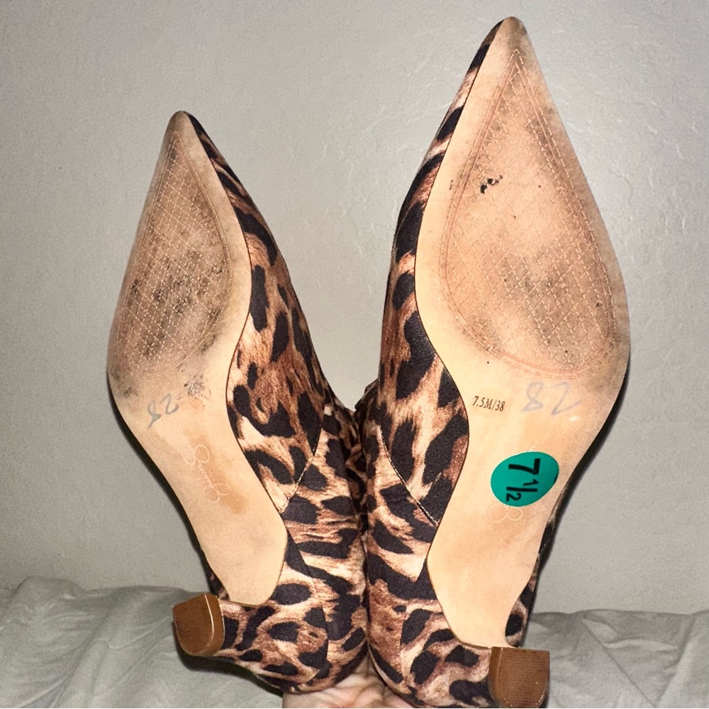 Kitten Heel Jessica Simpson Leopard Heeled Boots with Pointed Toe & Ruched Ankle - Picture 12 of 16
